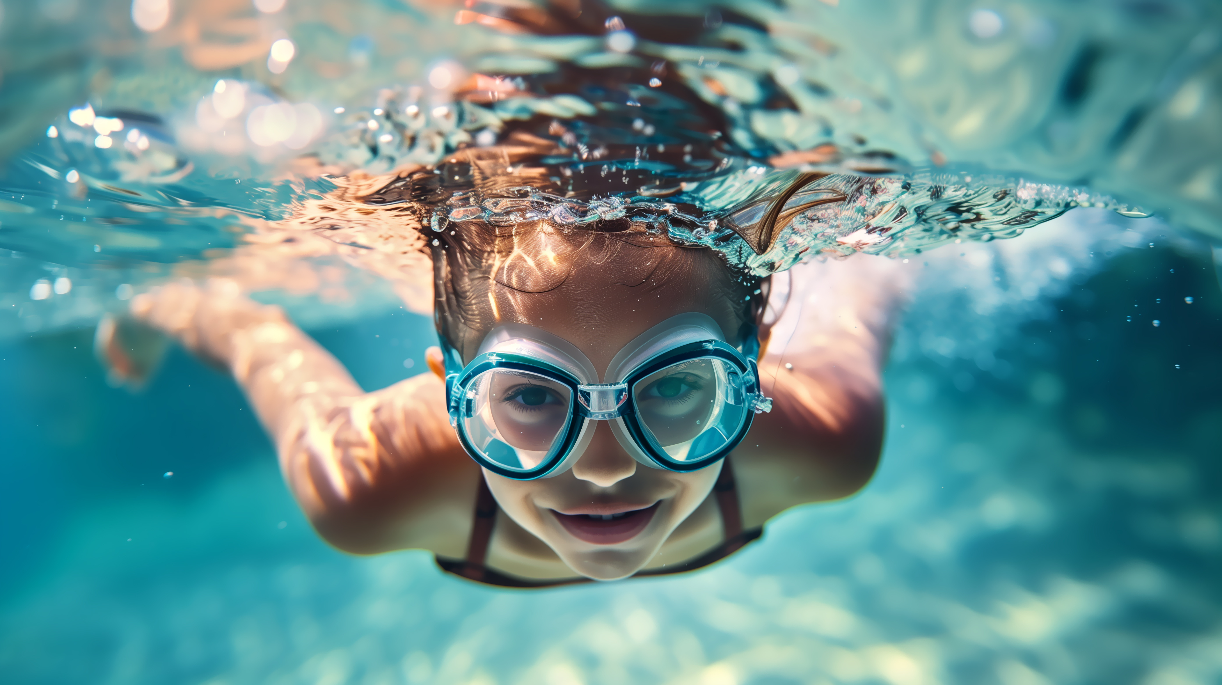 Kind mit Taucherbrille unter Wasser