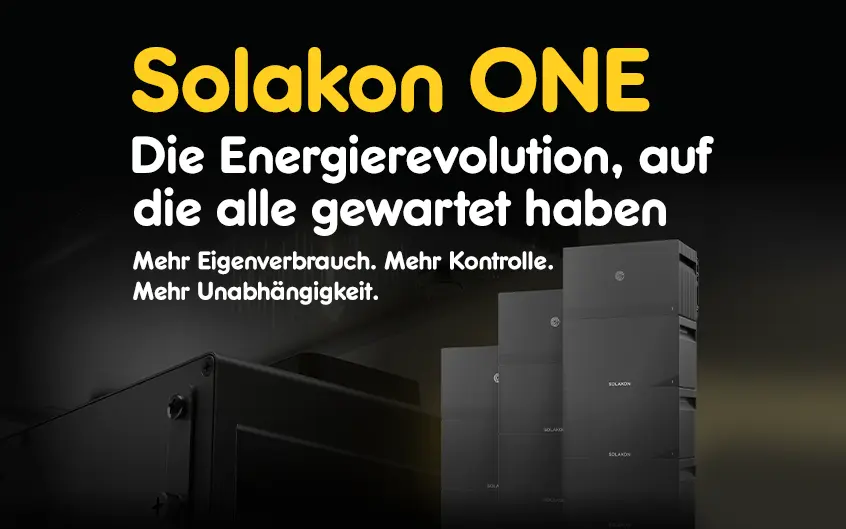 Man sieht das Produktbild des Solakon ONE Speichers. Die Energierevolution, auf die alle gewartet haben.