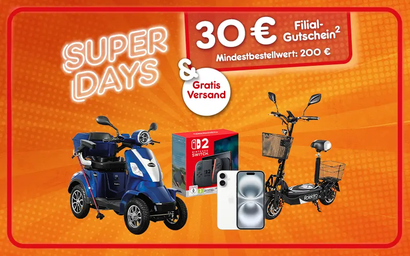 Super Days mit 30&euro; Filialgutschein ab einem Mindestbestellwert von 200&euro; bei Netto Online mit Hochzahl 2 verweisend auf Rechtstext