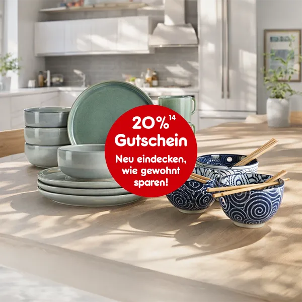 20% Gutschein - Neu eindecken, wie gewohnt sparen! Bei Netto Online mit Hochzahl 14, die auf rechtliche Hinweise verweist.