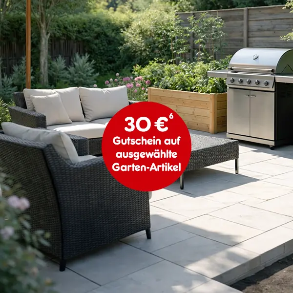 30&euro; Gutschein auf ausgew&auml;hlte Garten-Artikel bei Netto Online, mit Hochzahl 6 die auf rechtliche Hinweise verweist.