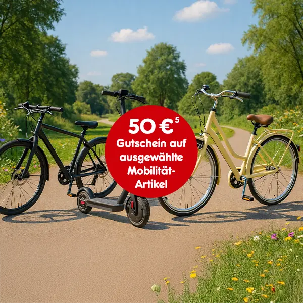 50&euro; Gutschein auf ausgew&auml;hlte Mobilit&auml;tsartikel bei Netto-Online, Abbildung mit Hochzahl 5, die auf rechtliche Hinweise verweist