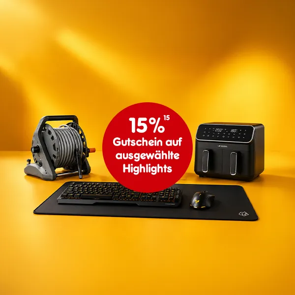 15% Gutschein auf ausgew&auml;hlte Highlights bei Netto Online hoch 15, welcher auf rechtliche Hinweise verweist.