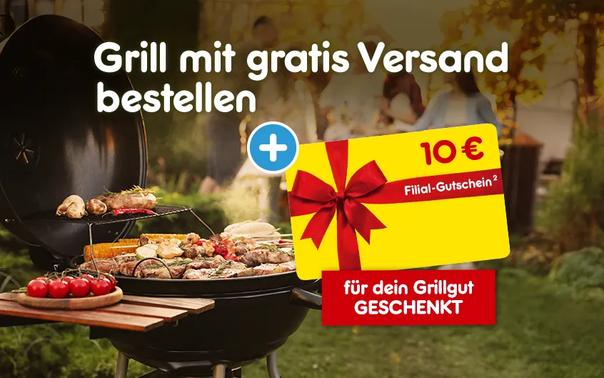 Grill mit gratis Versand bestellen mit 10 Euro Filial Gutschein f&uuml;r dein Grillgut geschenk mit Hochzahl 2 als Rechtstext bei netto online