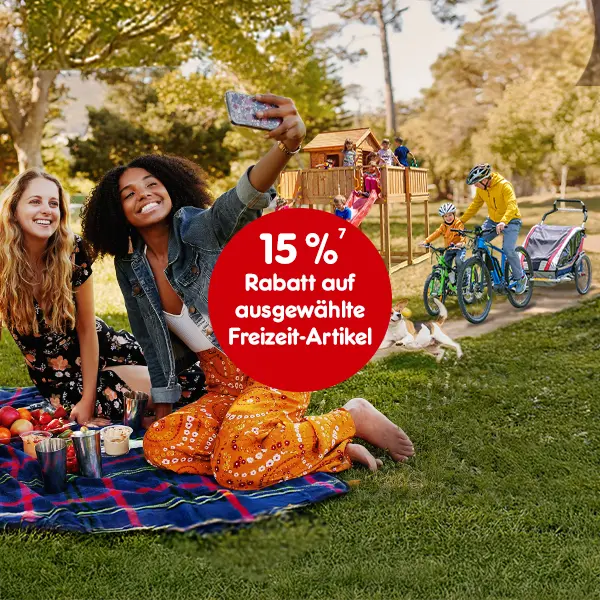 15 Prozent Gutschein auf ausgew&auml;hlte Freizeit-Artikel bei Netto Markendiscount. Hochzahl 12 als Hinweis auf Rechtstext 