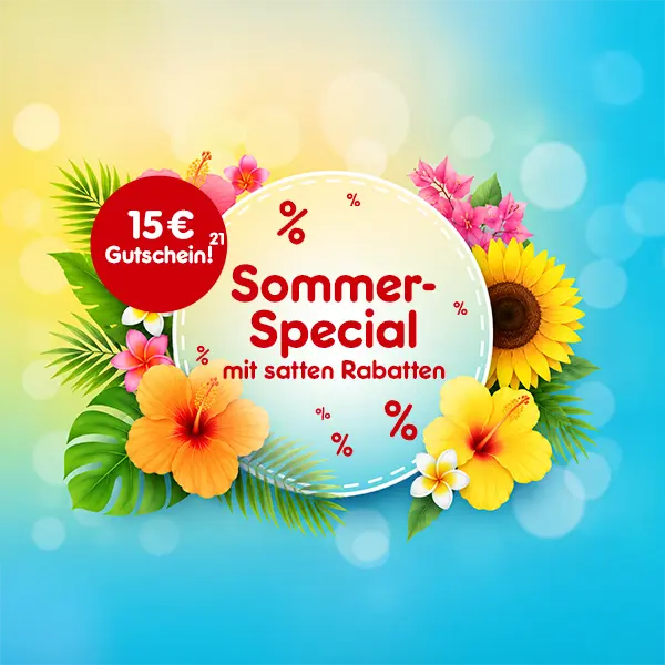 Sommer Special mit satten Rabatten und 15 &euro; Gutschein bei Netto-Online, Abbildung mit Hochzahl 21, die auf rechtliche Hinweise verweist