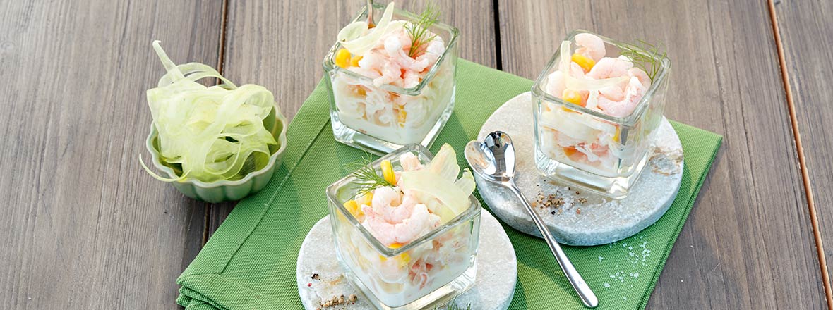 Shrimpscocktail mit Fenchel und Mais