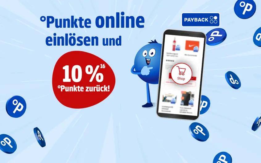 Punkte online einl&ouml;sen und 10% Punkte zur&uuml;ck mit Hochzahl 16 die auf rechtliche Hinweise verweist.