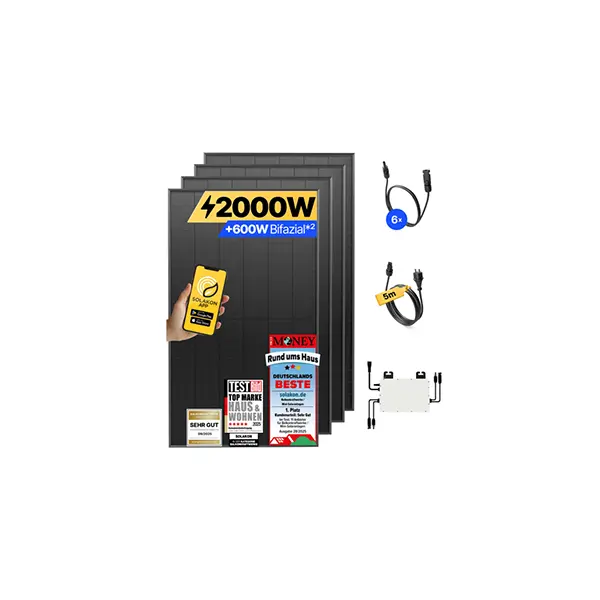 Solakon 2000 W Balkonkraftwerk mit Solarmodulen, Kabel, Inverter und Testsiegeln