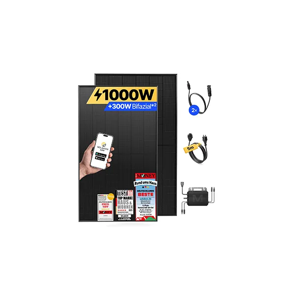 Solakon 1000 W Balkonkraftwerk mit Solarmodul, Kabel und Inverter, Testsiegel und Auszeichnungen