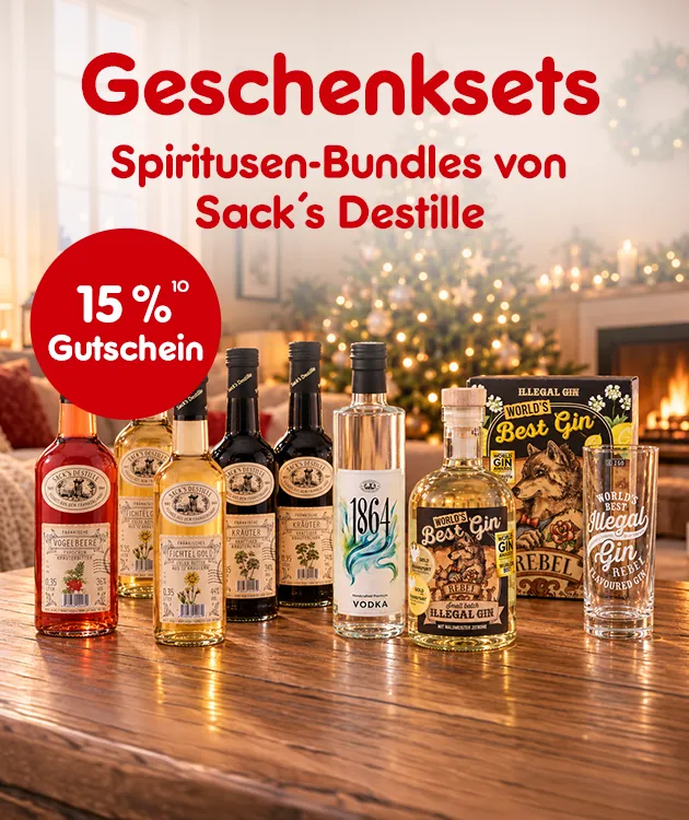 Geschenksets im Spirituosen Bundle von Sacks Destille mit 15% Gutschein und Hochzahl 10 als Hinweis auf Rechtstext bei Netto-Online