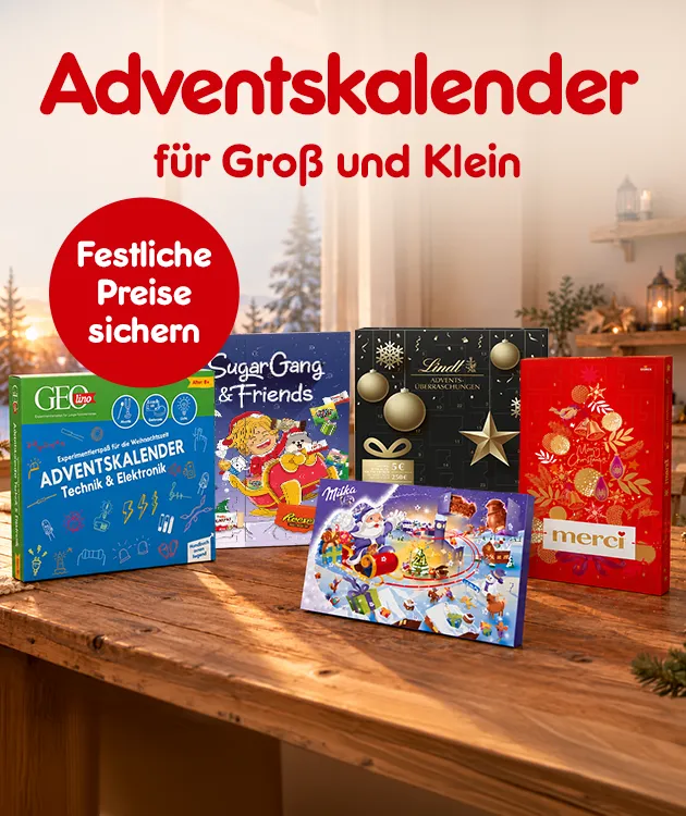 Adventskalender f&uuml;r Gro&szlig; und Klein. Festliche Preise sichern.