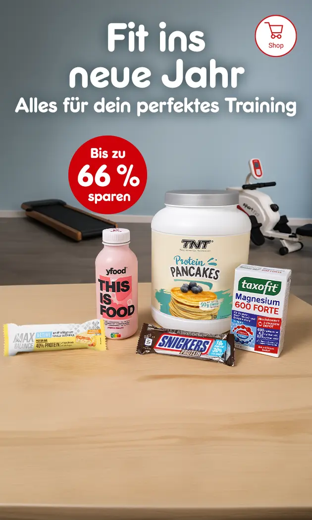 Fit ins neue Jahr alles f&uuml;r dein perfektes Training mit bis zu 66% Sparen auf Protein Produkte und andere gesunde Snacks bei Netto Markendiscount.