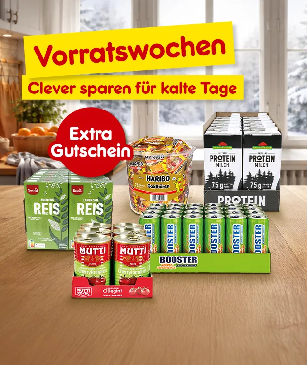Vorratswochen. Clever sparen f&uuml;r kalte Tage. Extra Gutschein bei Netto Online.