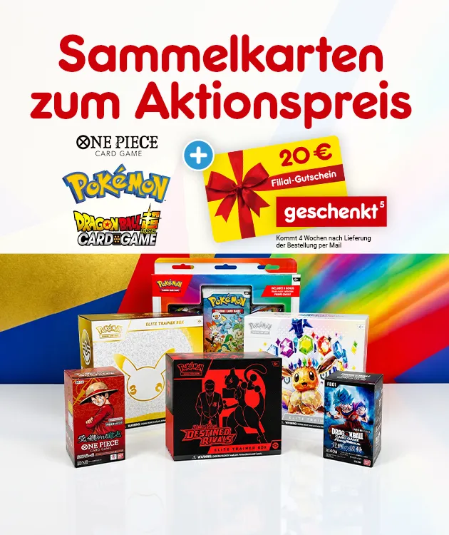 Sammelkarten zum Aktionspreis mit gratis 20 &euro; Filial-Gutschein und Hinweis auf Rechtstext.