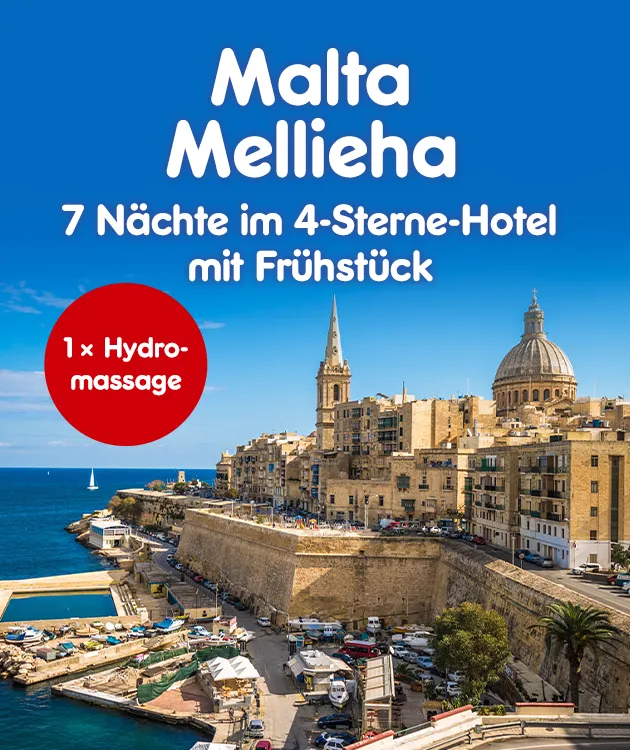 Malta - Mellieha, 7 N&auml;chte im 4-Sterne-Hotel mit Fr&uuml;hst&uuml;ck und 1 Mal Hydromassage.