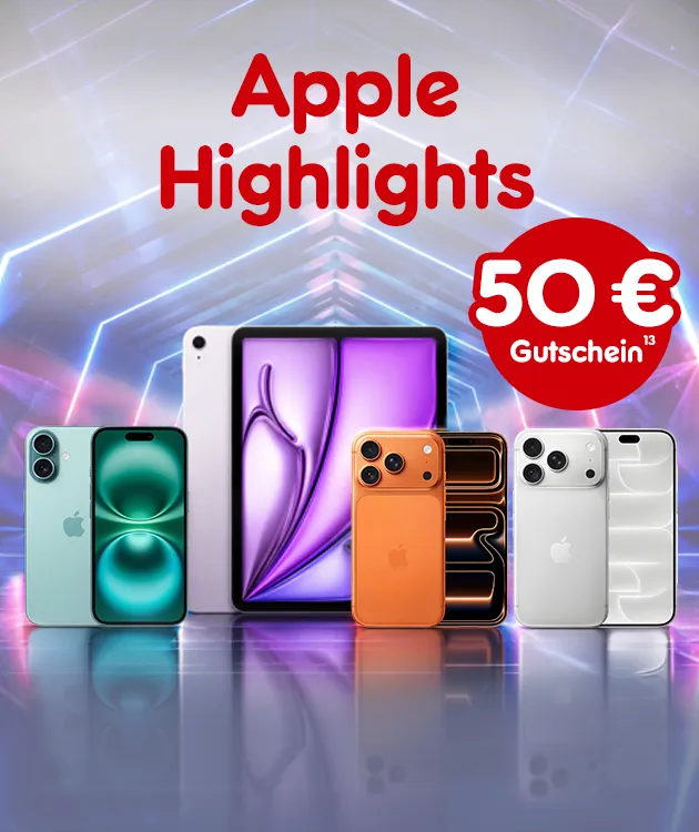 50 Euro Gutschein auf Apple Highlights mit Hochzahl 13 als Hinweis auf Rechtstext bei Netto Online