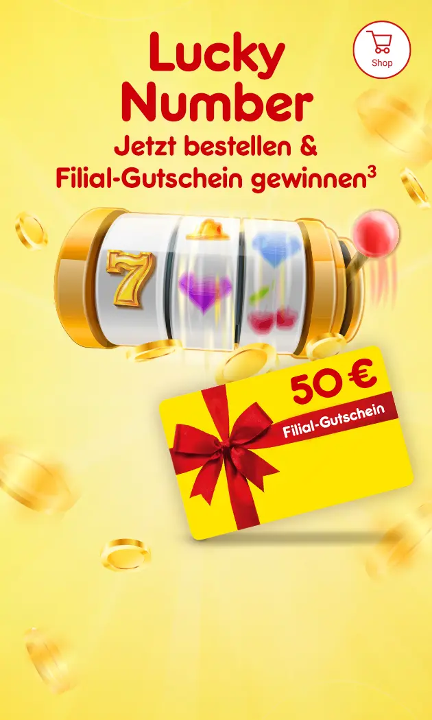 Lucky 777. 50 Euro Filal-Gutschein sichern mit Hochzahl 2 die auf rechtliche Hinweise verweist bei Netto Online