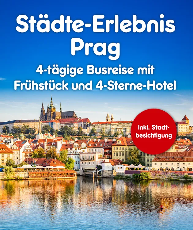 St&auml;dte Erlebnis Prag mit 4 t&auml;giger Busreise und Fr&uuml;hst&uuml;ck in einem 4 Sterne Hotel inkl. Stadtbesichtigung