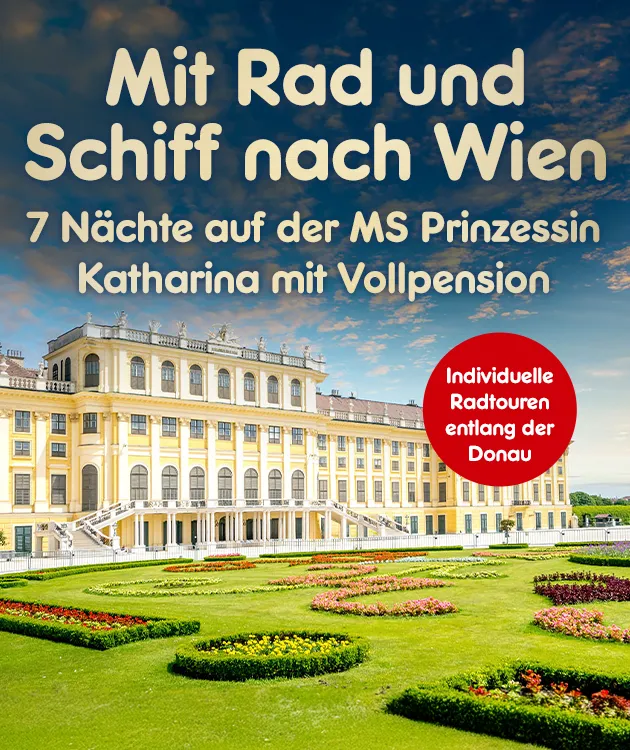 7 Nächte auf der MS Prinzessin Katharina mit Vollpension. Individuelle Radtouren entlang der Donau