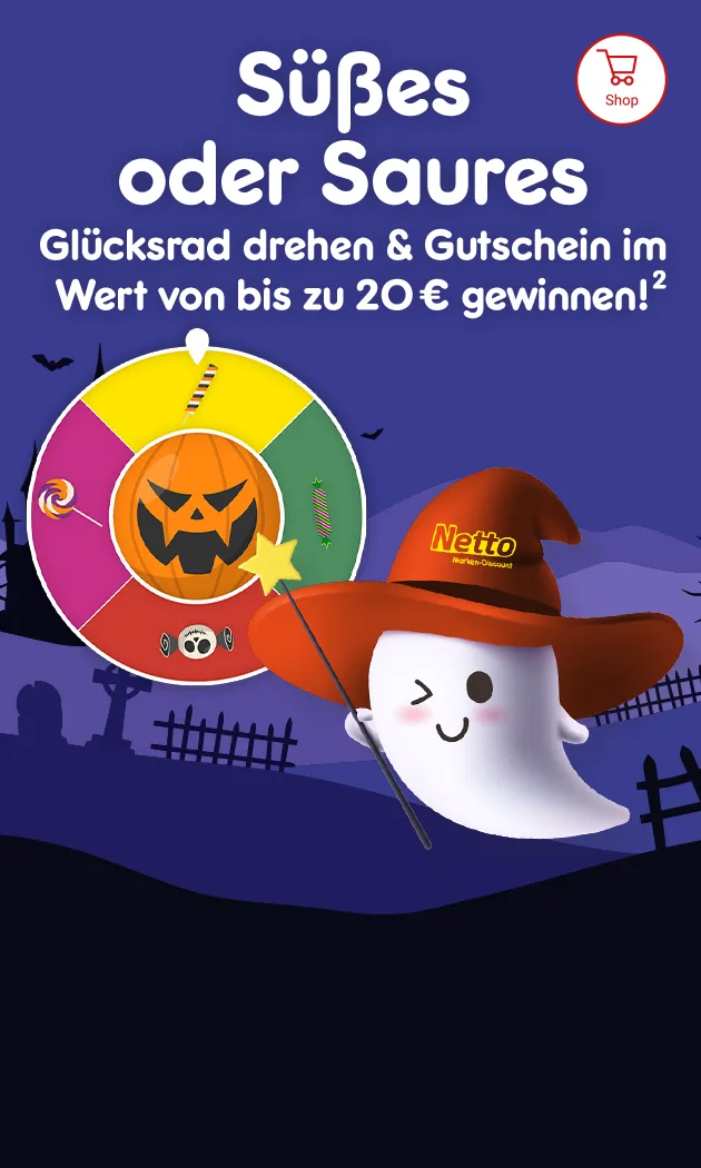 S&uuml;&szlig;es oder Saures - Gl&uuml;cksrad drehen und Gutschein im Wert von bis zu 20&euro; gewinnen. Mit Hinweis auf Rechtstext mit Hochzahl 2.