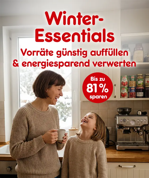 Winter-Essentials. Vorr&auml;te g&uuml;nstig auff&uuml;llen und energiesparend verwerten. Bis zu 81 Prozent sparen