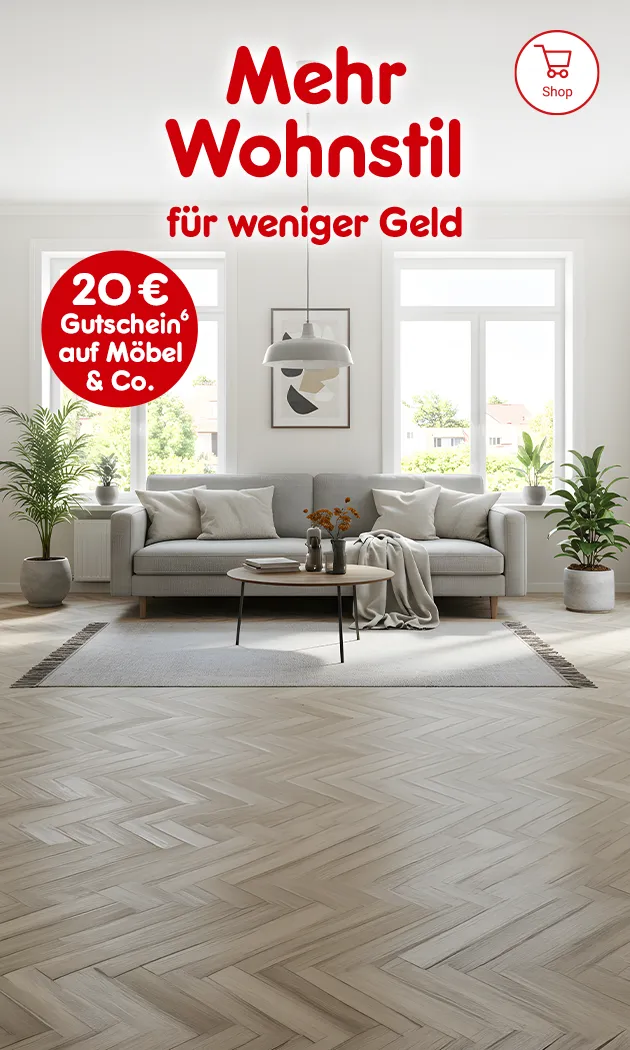 20&euro; Gutschein auf die Kategorie Wohnen bei Netto-Online mit der Hochzahl 14 verweisend auf Rechtstexte.