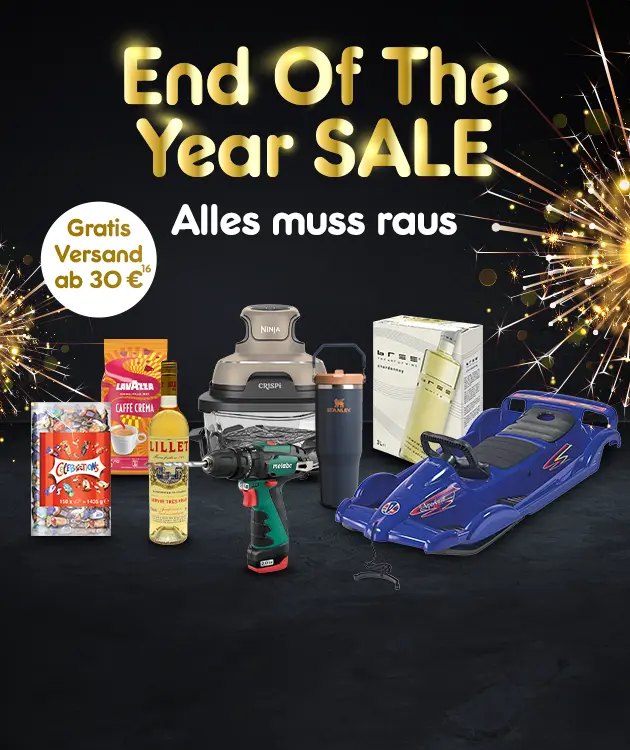 End of The Year Sale alles muss raus mit Gratis Versand ab 30&euro; und Hochzahl 16 als Hinweis auf Rechtstext bei Netto Markendiscount