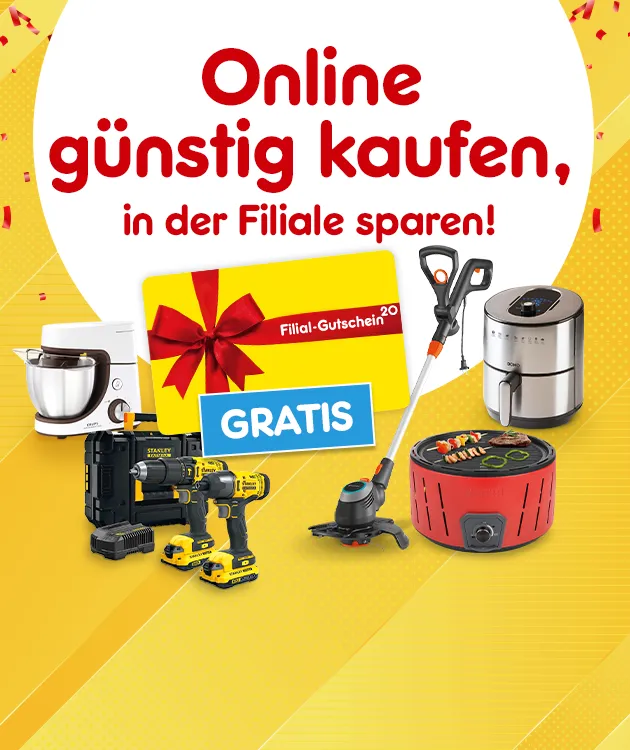 Starke Deals wie K&uuml;chenmaschine, Fritteuse, Makita und mehr mit gratis Filial Gutschein und Hochzahl 20 als Hinweis auf Rechtstext bei Netto-Online.