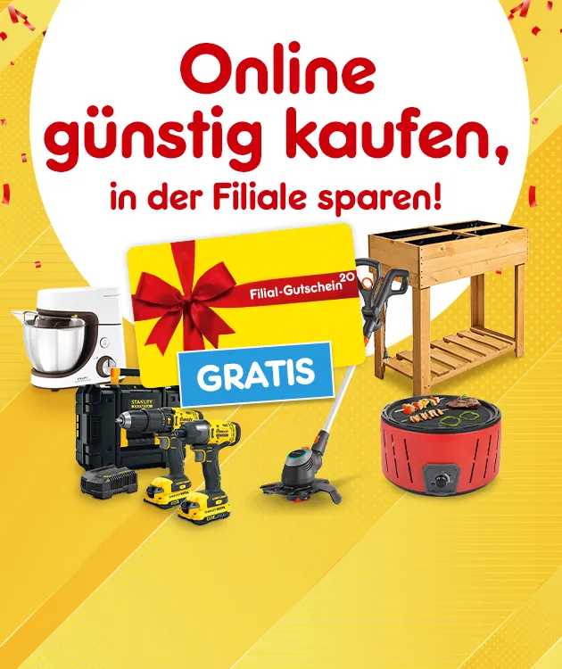 Starke Deals wie K&uuml;chenmaschine, Fritteuse, Makita und mehr mit gratis Filial Gutschein und Hochzahl 20 als Hinweis auf Rechtstext bei Netto-Online.