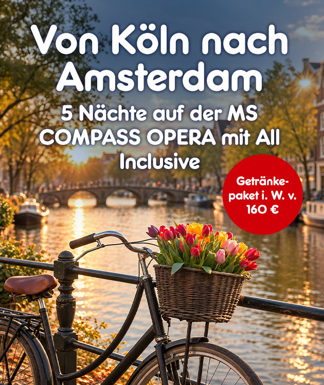 5 N&auml;chte auf der MS COMPASS OPERA mit All Inclusive. Getr&auml;nkepaket i. W. v. 160 &euro;