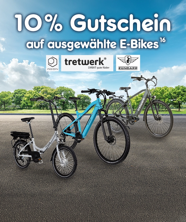 10 Prozent Gutschein auf ausgew&auml;hlte E-Bikes bei Netto Online, mit Hochzahl 16 die auf rechtliche Hinweise verweist