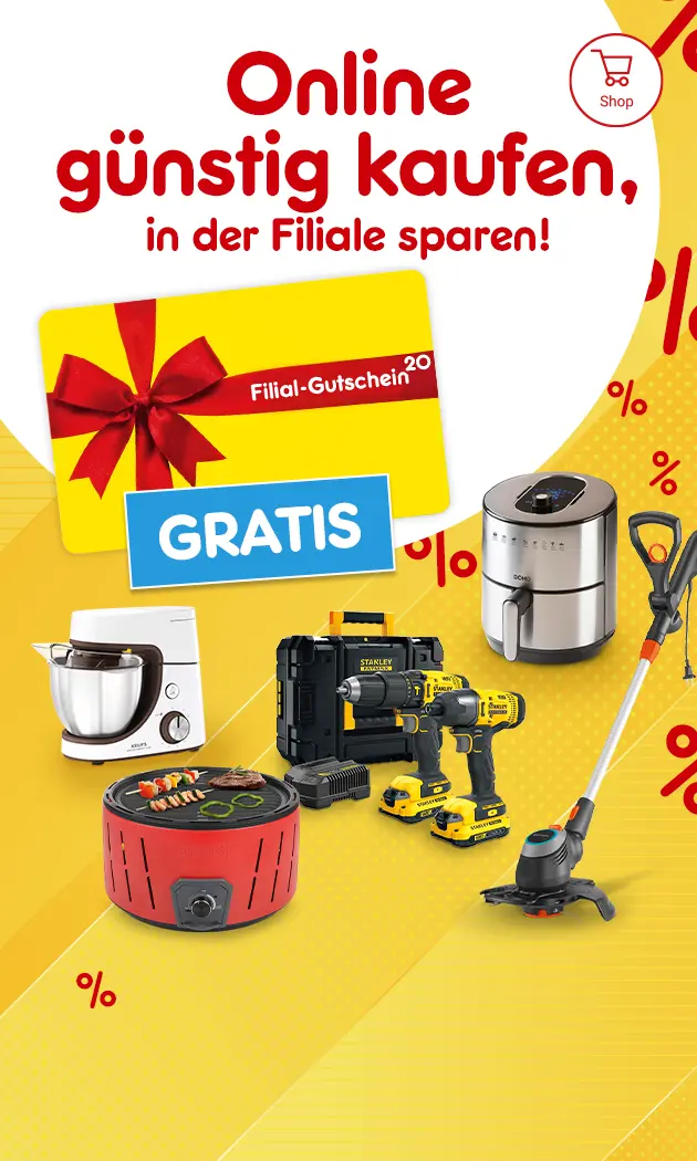 Starke Deals mit gratis Filialgutschein bei Netto-Online mit Hochzahl 20, der auf die rechtlichen Hinweise verweist.