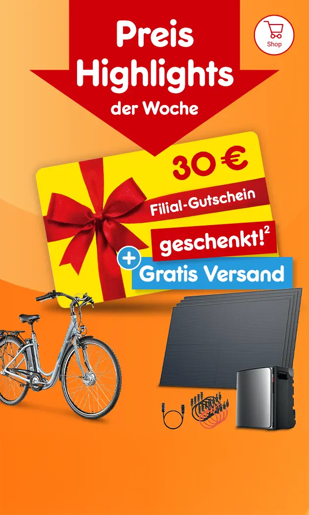 Preis Highlights der Woche, 30&euro; Filial-Gutschein geschenkt! Plus gratis Versand bei Netto Online mit der Hochzahl 2, die auf rechtliche Hinweise verweist.