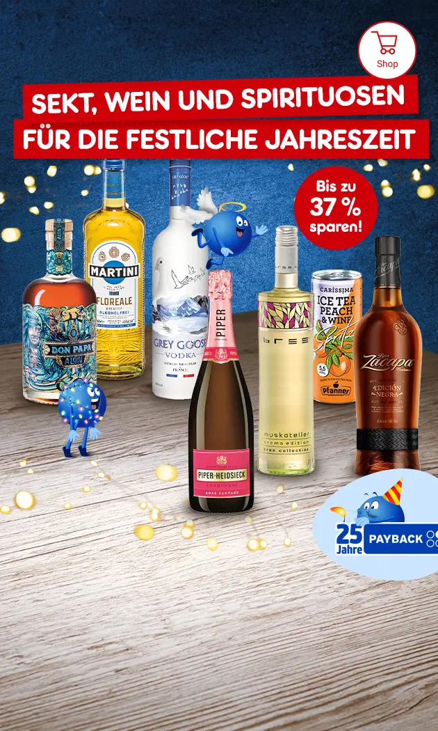 Sekt, Wein und Spirituosen für die festliche Jahrezeit. Bis zu 37% sparen.