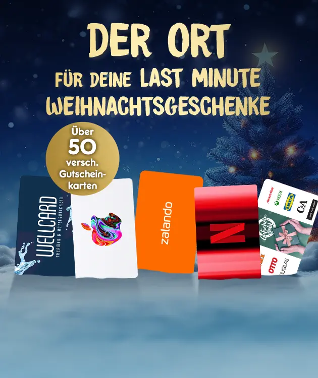 Last Minute Weihnachtsgeschenk. &Uuml;ber 50 Gutscheinkarten