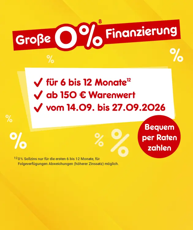 0% Finanzierung bis 27.09. bequem per Raten zahlen bei Netto-Online mit der Hochzahl 8 und hoch 12 verweisend auf Rechtstexte.