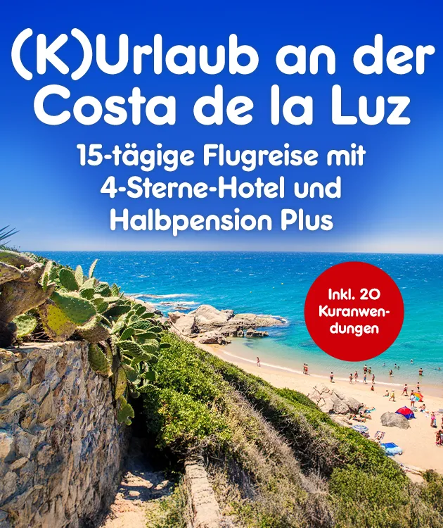 K Urlaub an der Costa de la Luz mit 15 t&auml;giger Flugreise und 4 Sterne Hotel inklusive Halbpension Plus und 20 Kuranwendungen bei Netto Online
