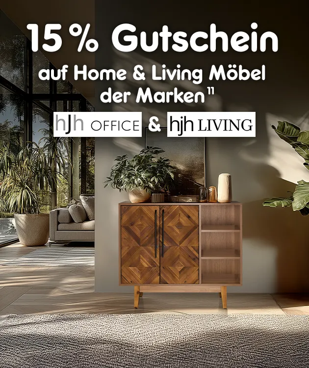 15 Prozent auf Home und Living M&ouml;bel der Marken HJH Office und HJH Living bei Netto Online, mit Hochzahl 11 die auf rechtliche Hinweise verweist