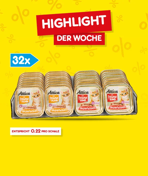 Auf dem Bild sieht man eine gelbe Netto-Werbegrafik mit Prozentzeichen im Hintergrund. Oben steht Highlight der Woche. Darunter sind zweiunddrei&szlig;ig Schalen Antica Gelateria Eisgenuss abgebildet. Unten links steht der Hinweis entspricht null Komma zweiundzwanzig Euro pro Schale. Am unteren Rand befindet sich ein Button mit Weitere Highlight-Angebote entdecken.