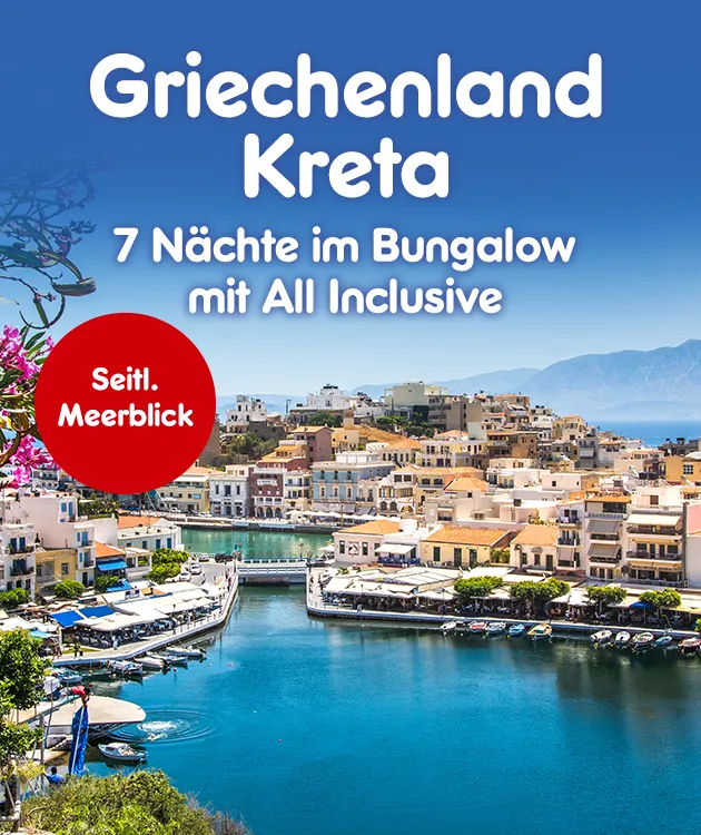 Griechenland Kreta. 7 N&auml;chte im Bungalow mit All inclusive & seitlicher Meerblick bei Netto-Online.