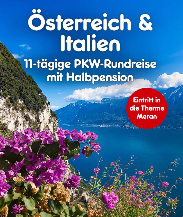 1-t&auml;gige PKW-Rundreise mit Halbpension. Eintritt in die Therme Meran