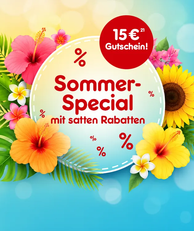 15&euro; Sommer Gutschein mit Hochzahl 21 verweisend auf Rechtstexte bei Netto Online.