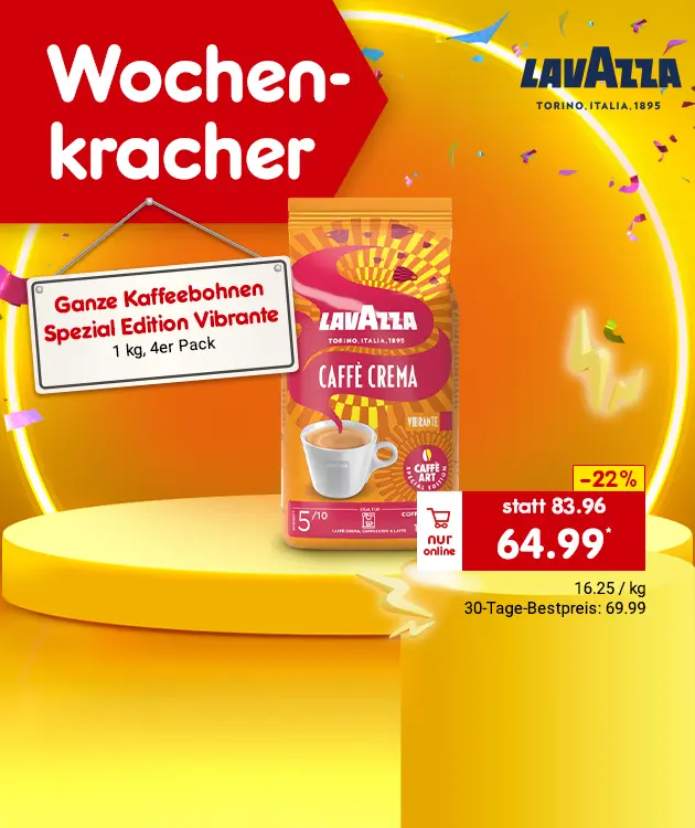 Wochenkracher LavAazza ganze Kaffeebohnen Spezial Edition Vibrante f&uuml;r 64,99&euro; anstatt 83,96&euro; bei Netto Markendiscount