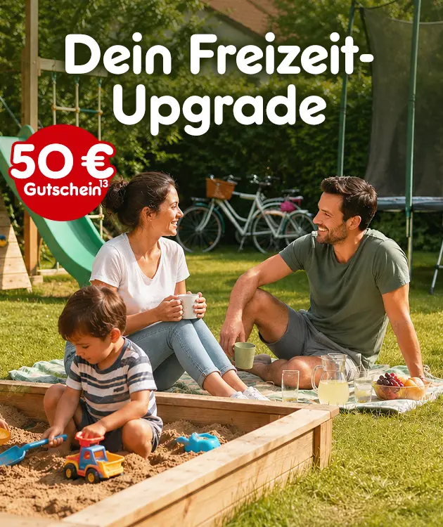 Dein Freizeit Upgrade mit 50&euro; Gutschein und Hochzahl 13 als Hinweis auf Rechtstext bei Netto-Online
