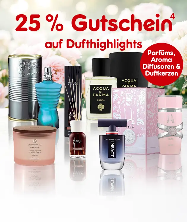 25% Gutschein auf Dufthighlights und Hochzahl 4 als Hinweis auf Rechtstext bei Netto-Online