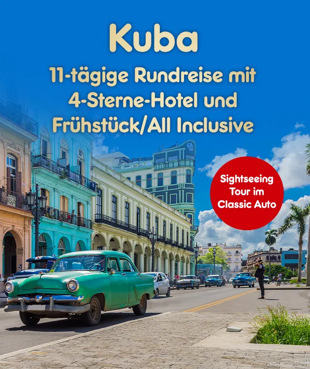 11 t&auml;gige Rundreise durch Kuba mit 4 Sterne Hotels und Fr&uuml;hst&uuml;ck und All Inklusve. Mit Sightseeing Tour im Classic Auto