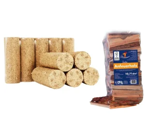 Holzbriketts oder Anfeuerholz