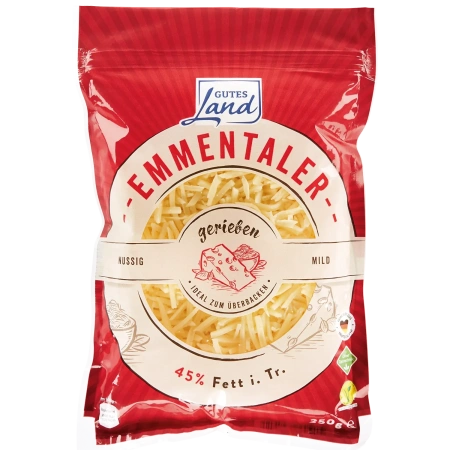 Pizza- oder Emmentalerkäse gerieben